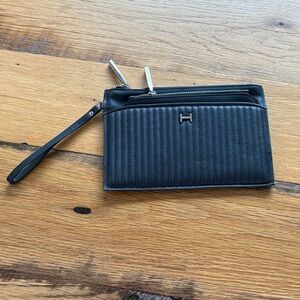 Halston Black Quilted Wristlet with Silver Accents